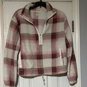 No Boundaries Pink and White Plaid Teddy Jacket